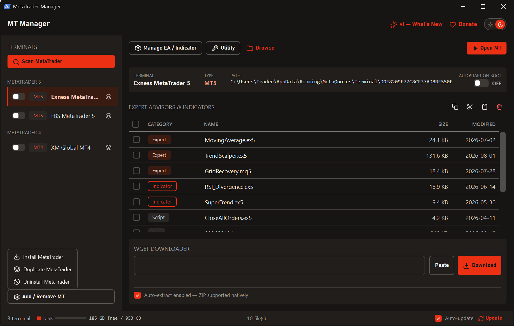 Add / Remove MT menu with install, duplicate and uninstall